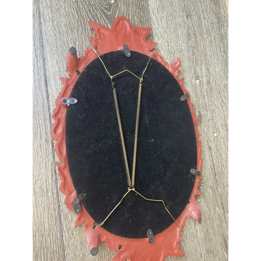 Vintage Oval Ornate Cast Metal Wall Hanging Mirror 16x9” Pink